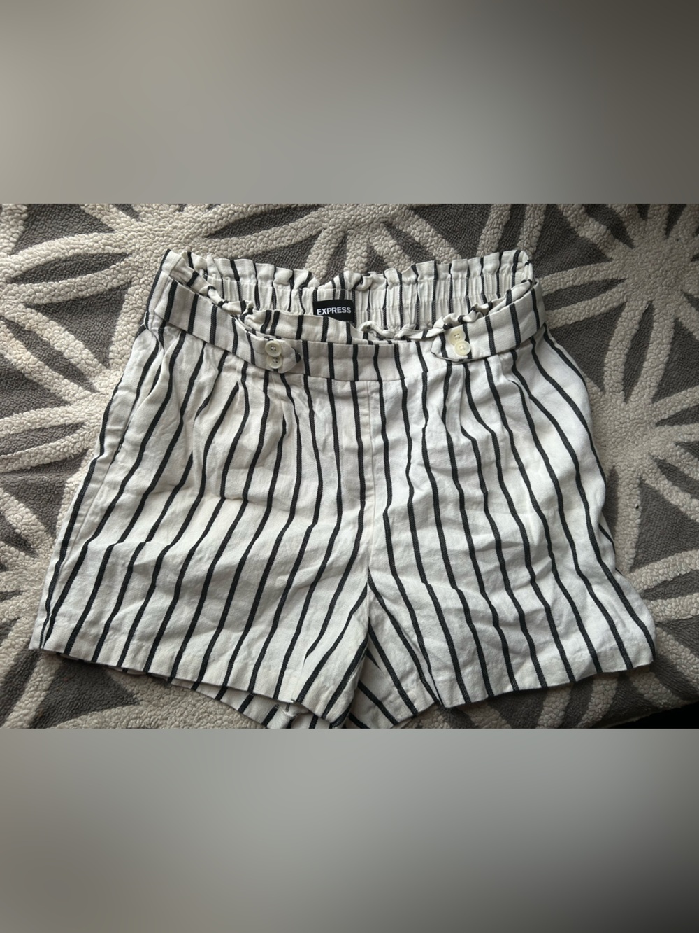 Express White and Black Striped High Waist Paperbag Shorts